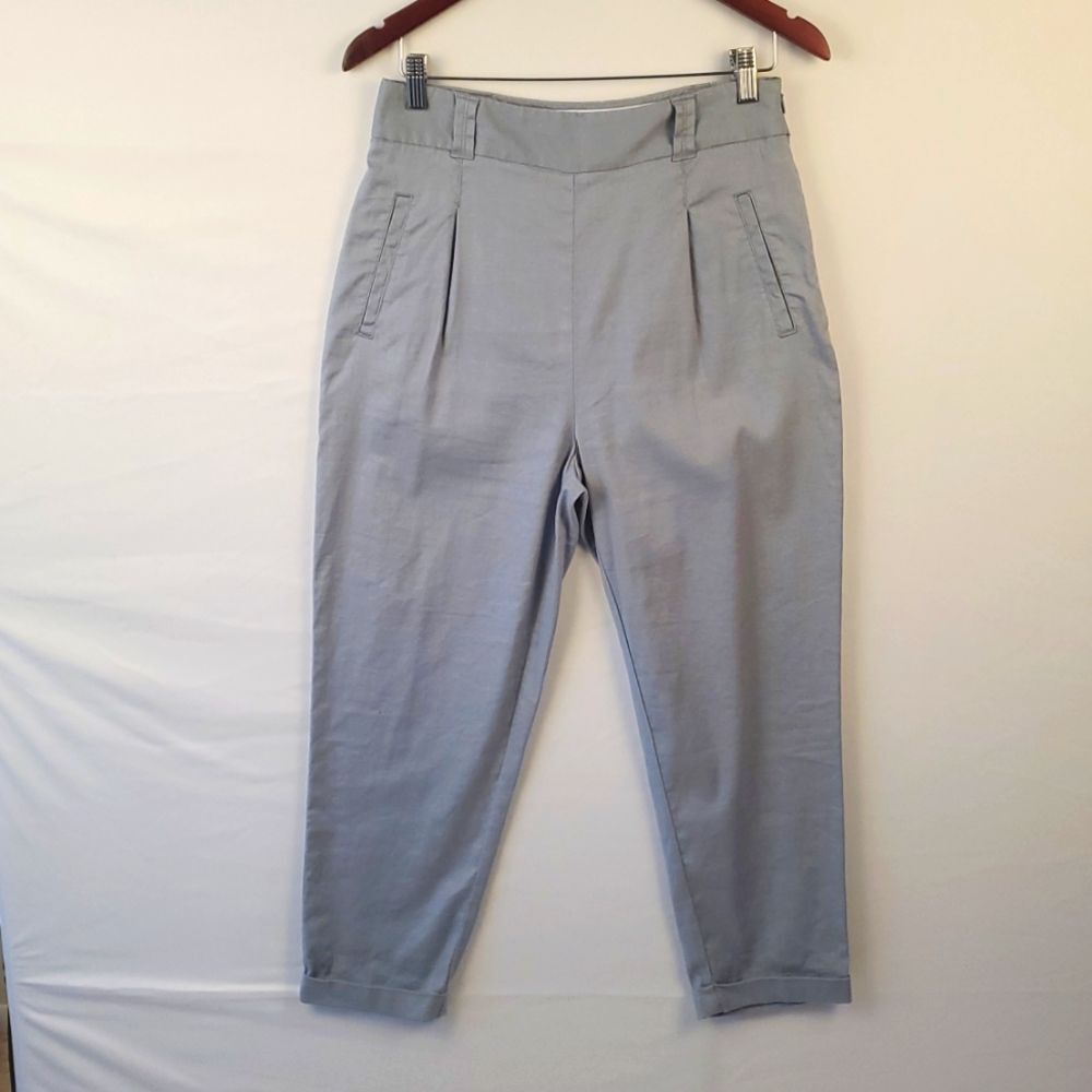 Anthropologie Trousers Linen Blend Tapered Blue Pants Sz 6 Euro Boho Cottagecore